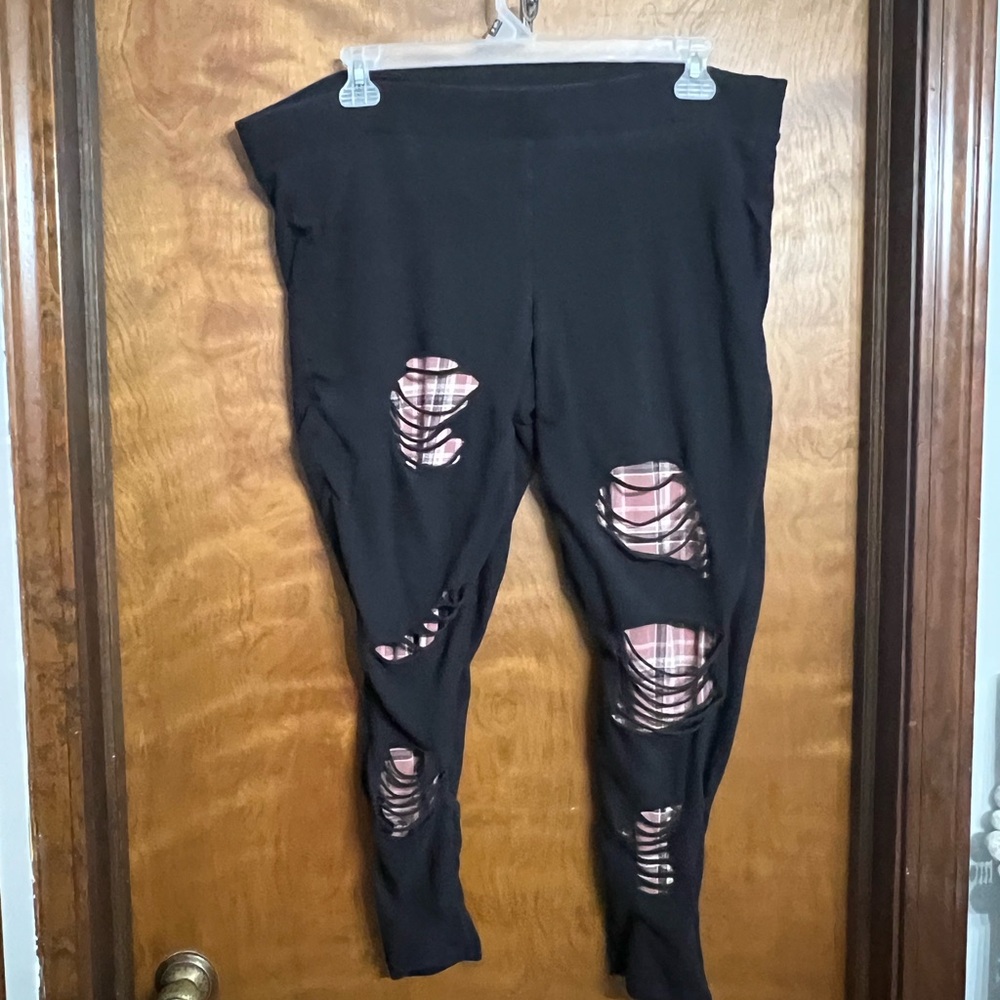 Torrid Black and Pink Ripped leggings